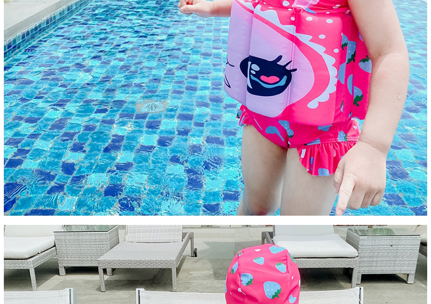 Fashion Triangle Blue Strawberry Unicorn Print Childrens Buoyancy One-piece Swimsuit,Kids Swimwear