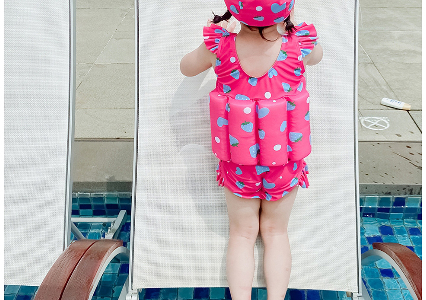 Fashion Triangle Blue Strawberry Unicorn Print Childrens Buoyancy One-piece Swimsuit,Kids Swimwear