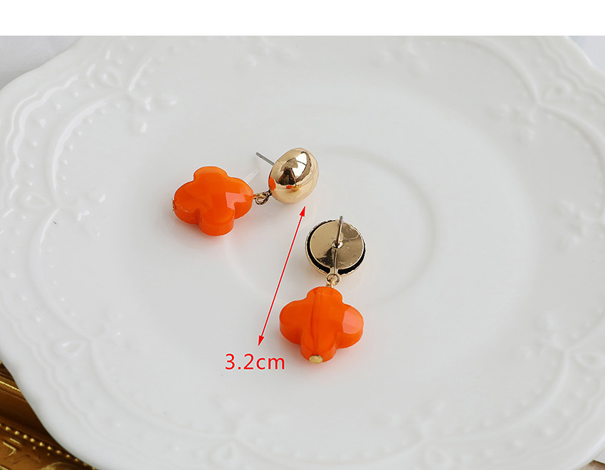Fashion Orange Alloy Resin Four-leaf Clover Earrings,Drop Earrings