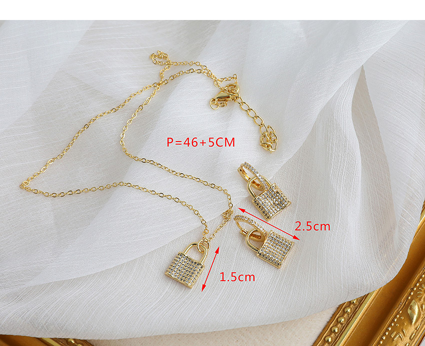 Fashion Golden Copper Inlaid Zircon Lock Necklace,Necklaces