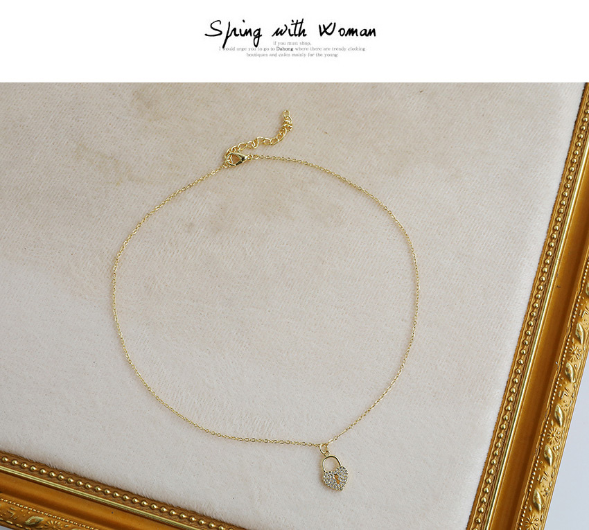Fashion Golden Copper Inlaid Zircon Heart Keyhole Necklace,Necklaces
