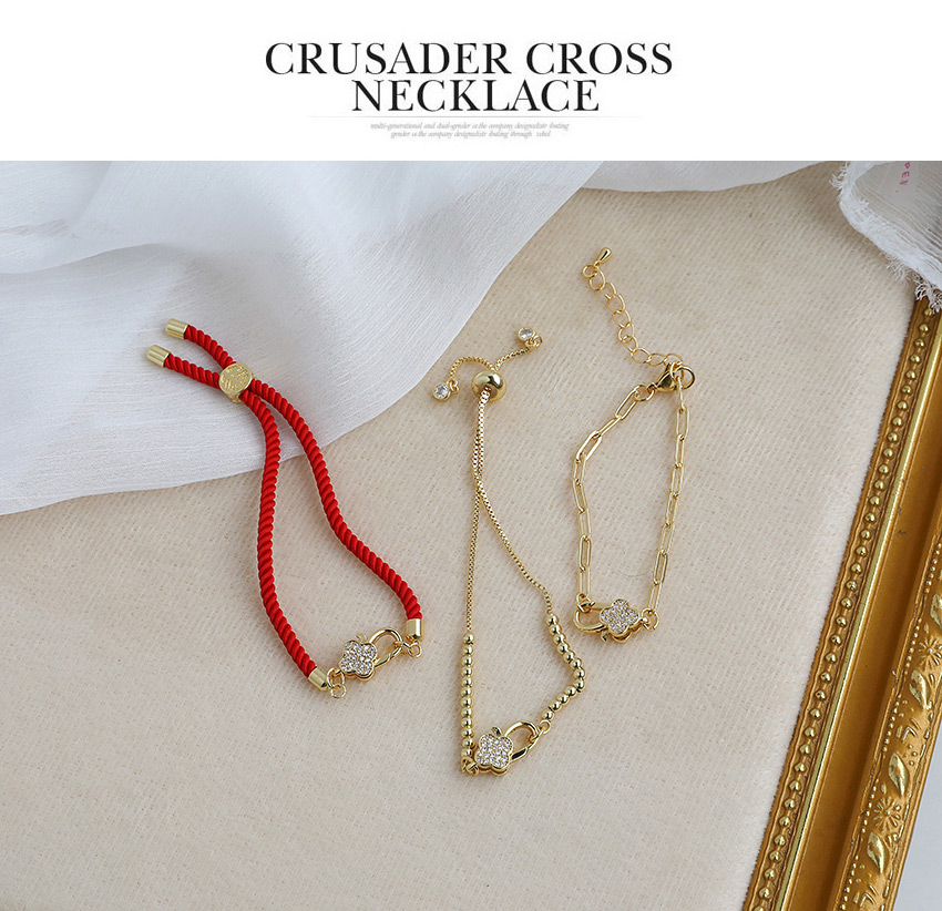 Fashion Golden Copper Inlaid Zircon Four-leaf Clover Bracelet,Bracelets