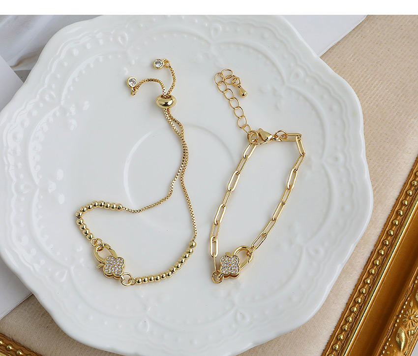Fashion Golden Copper Inlaid Zircon Four-leaf Clover Bracelet,Bracelets