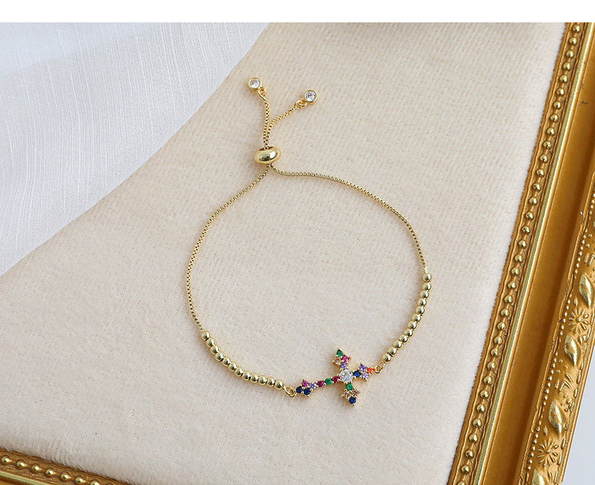 Fashion Golden Copper Inlaid Zircon Cross Bracelet,Bracelets