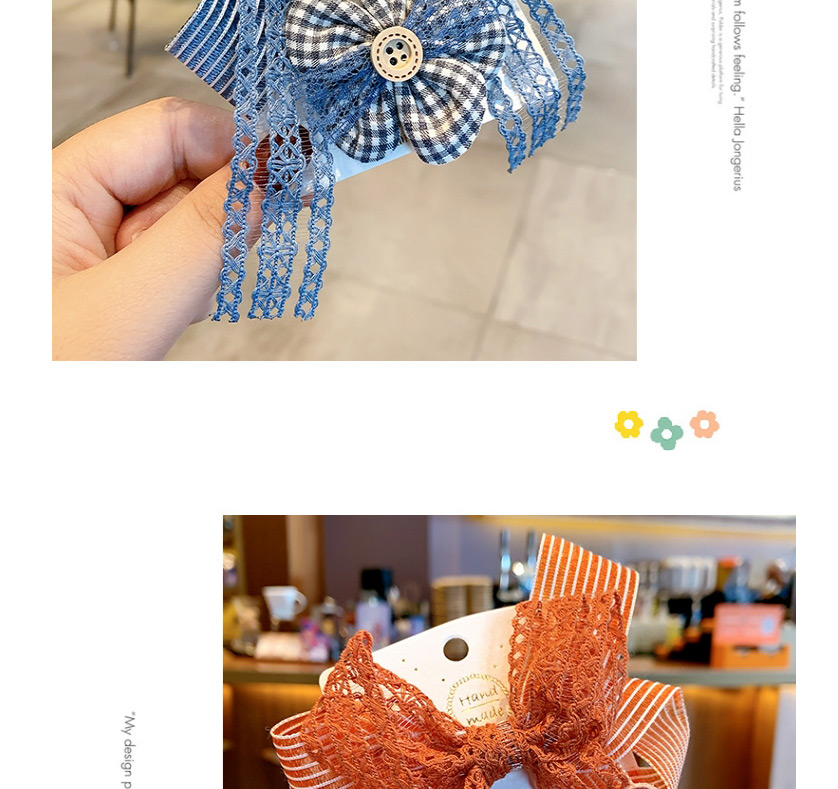 Fashion Orange Lace + Five-pointed Star Bowknot Check Embroidery Flower Lace Hairpin Set For Children,Kids Accessories