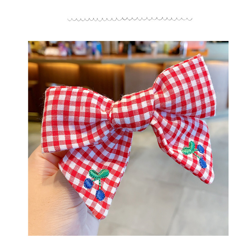 Fashion Pink Plaid + Pink Flowers Bowknot Check Embroidery Flower Lace Hairpin Set For Children,Kids Accessories
