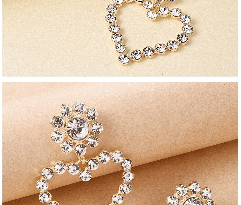 Fashion White Diamond Love Diamond Alloy Flower Earrings,Drop Earrings