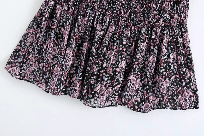 Fashion Black Floral Short Skirt With Printed Elastic And Wooden Ears,Skirts