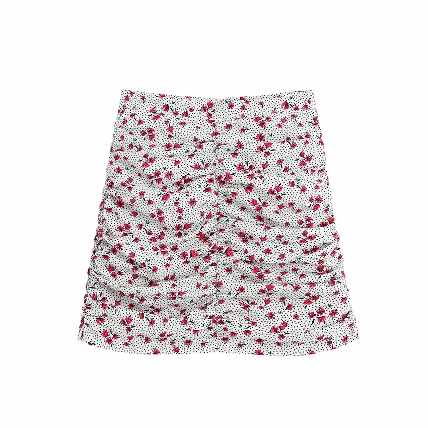 Fashion Red Floral Print Pleated Hip Skirt,Skirts