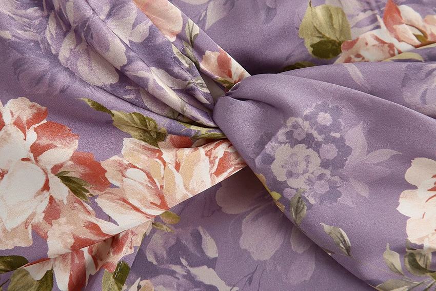 Fashion Purple Floral Silk Satin Floral Print Cross Skirt,Skirts