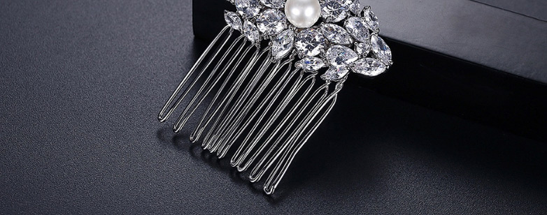 Fashion Platinum Pearl Copper Inlaid Zircon Geometric Insert Comb,Hairpins