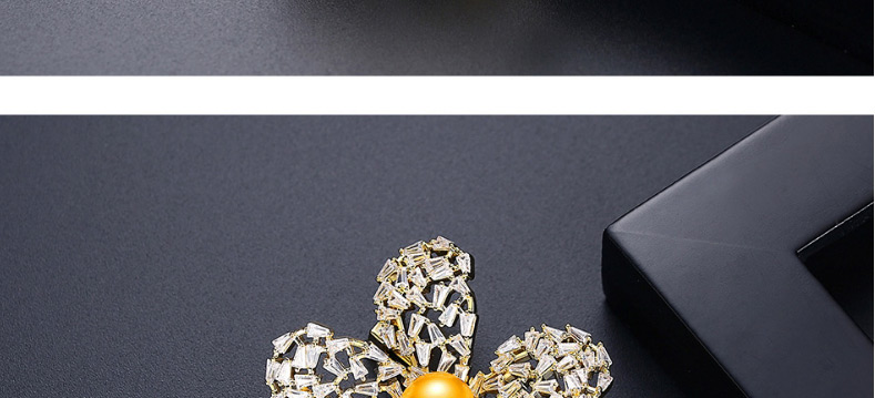 Fashion Yellow Copper Inlaid Zircon Pearl Flower Hollow Brooch,Korean Brooches