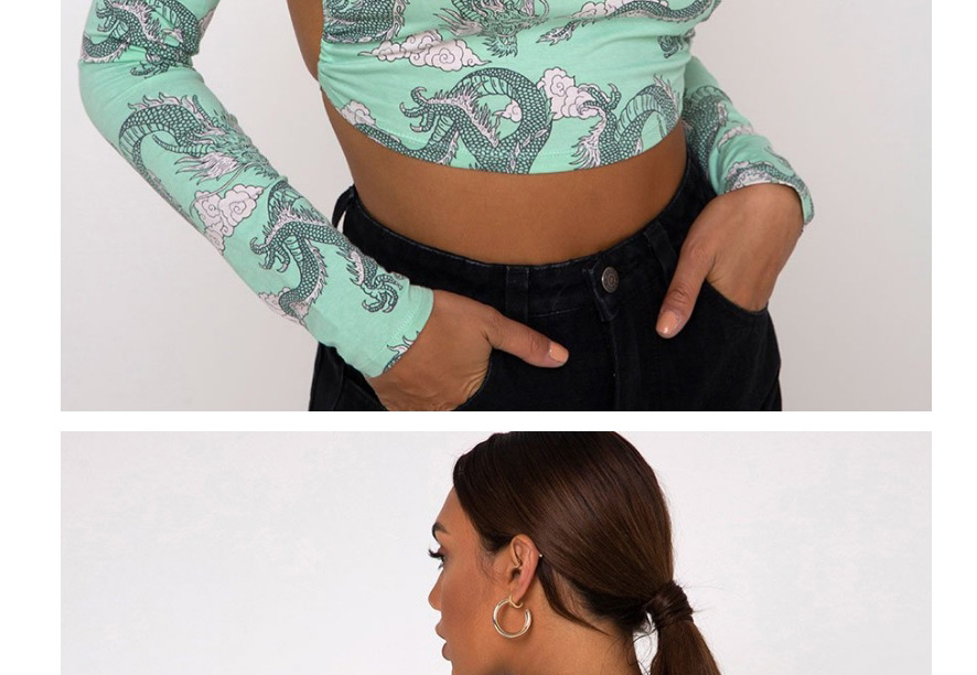 Fashion Color Dragon Print Slim Short Long Sleeve Top,Tank Tops & Camis