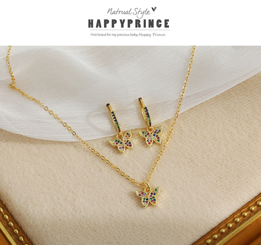 Fashion Golden Copper Inlaid Zircon Butterfly Necklace,Necklaces