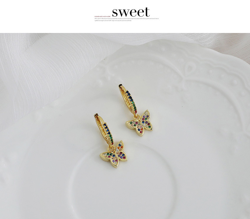 Fashion Golden Copper Inlaid Zircon Butterfly Earrings,Earrings