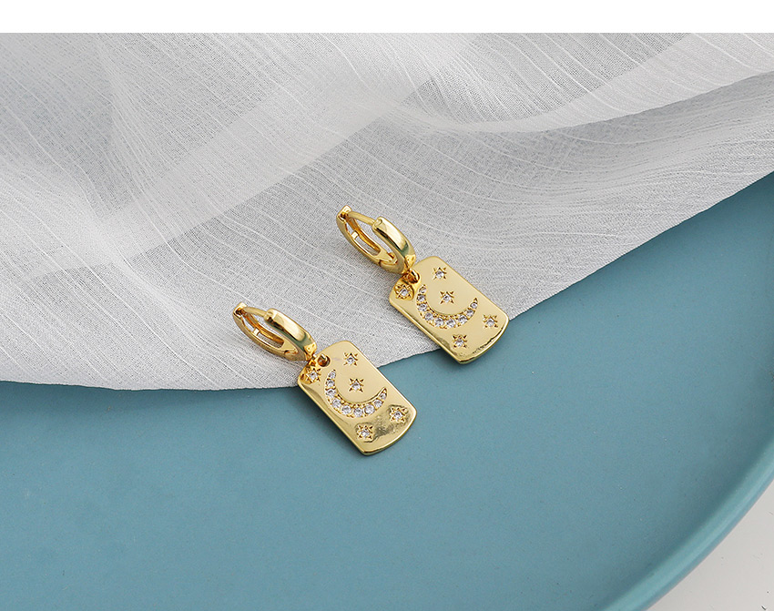 Fashion Golden Copper Inlaid Zircon Moon Earrings,Earrings