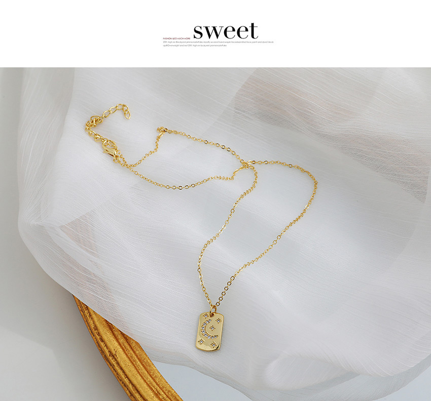 Fashion Golden Copper Inlaid Zircon Moon Necklace,Necklaces