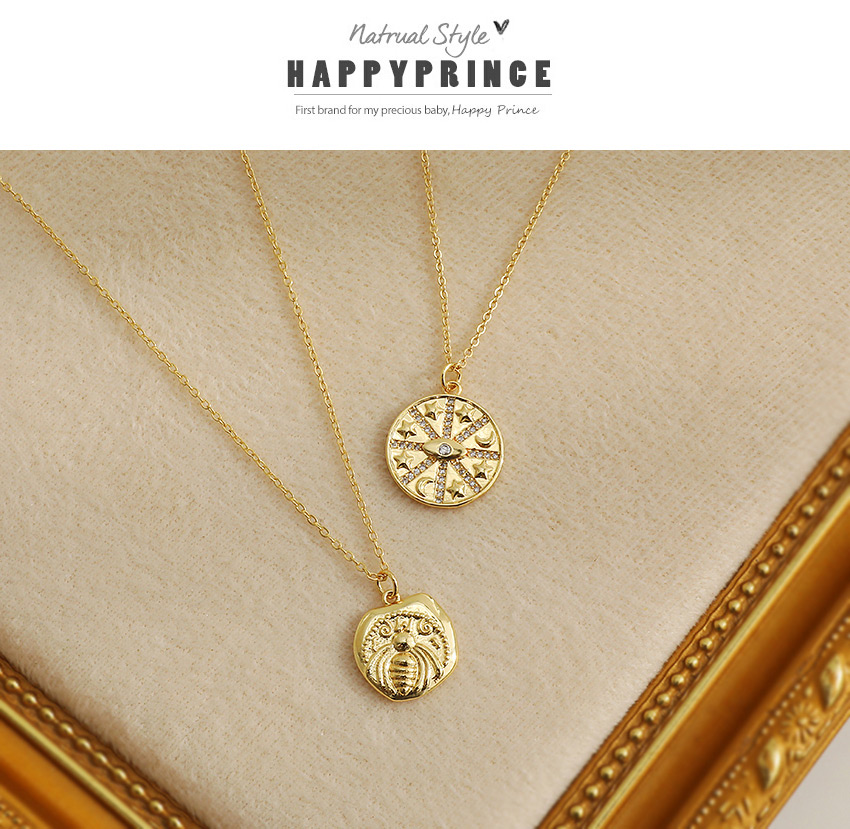 Fashion Golden Copper Inlaid Zircon Star Moon Necklace,Necklaces