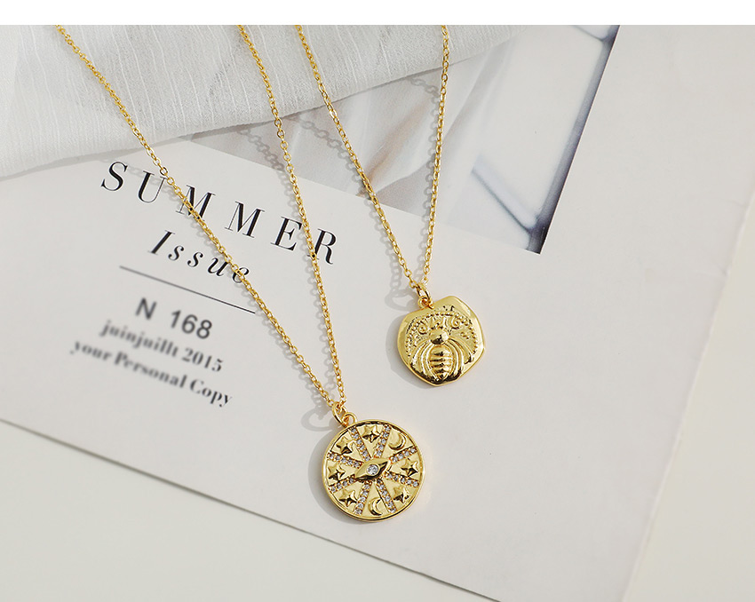 Fashion Golden Copper Inlaid Zircon Star Moon Necklace,Necklaces