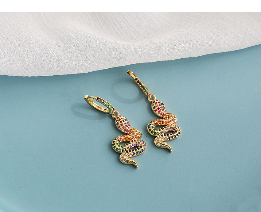 Fashion Color Copper Inlaid Zircon Serpentine Earrings,Earrings