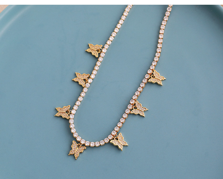 Fashion 3 Copper Inlaid Zircon Butterfly Necklace,Necklaces