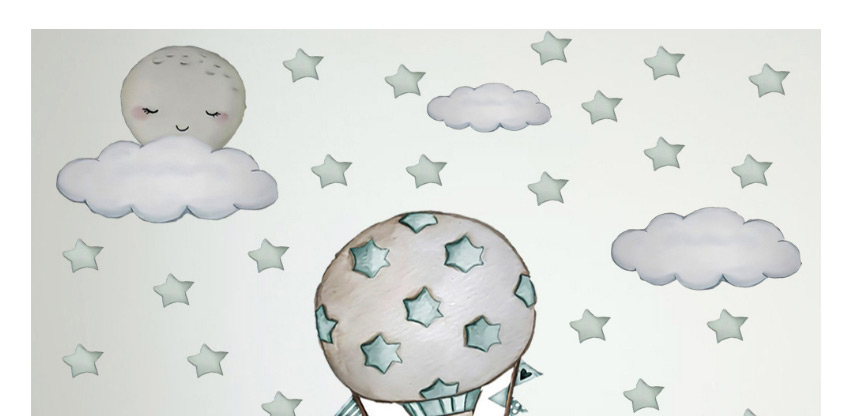 Fashion Gray Environmental Protection Baby Elephant Five-pointed Star Balloon Childrens Room Wall Sticker,Kitchen