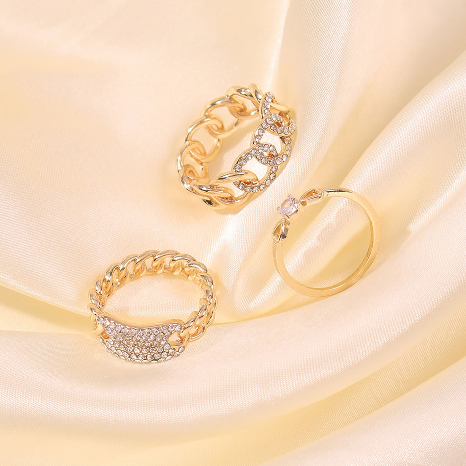 Fashion Golden Diamond Chain Geometric Hollow Ring Set,Rings Set