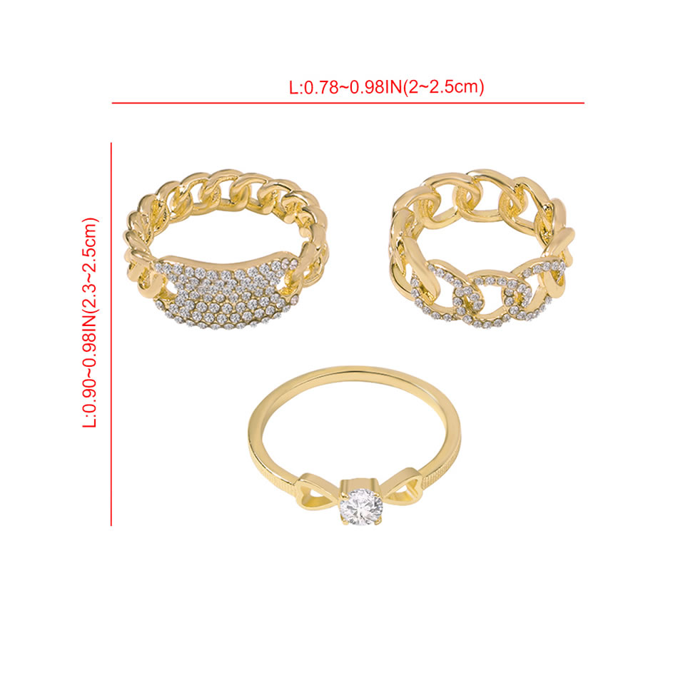 Fashion Golden Diamond Chain Geometric Hollow Ring Set,Rings Set