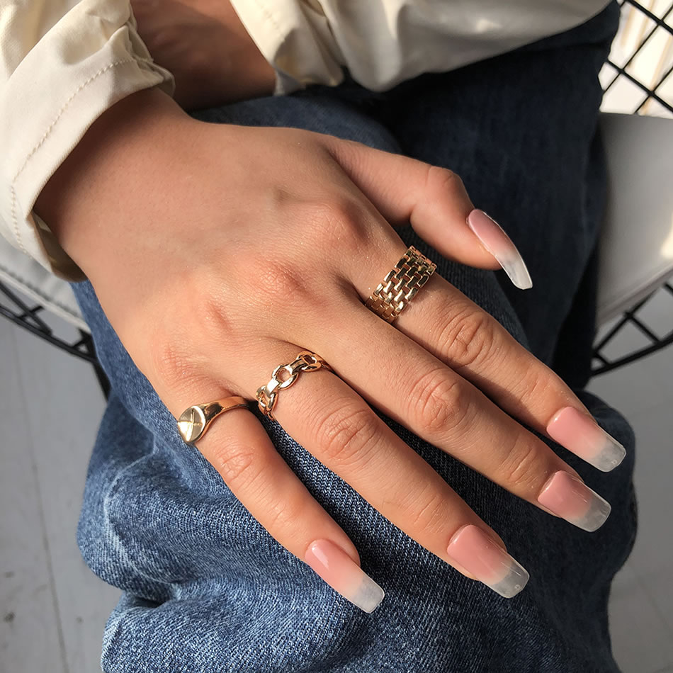 Fashion Golden Chain Geometric Alloy Wide Ring Ring Set,Rings Set