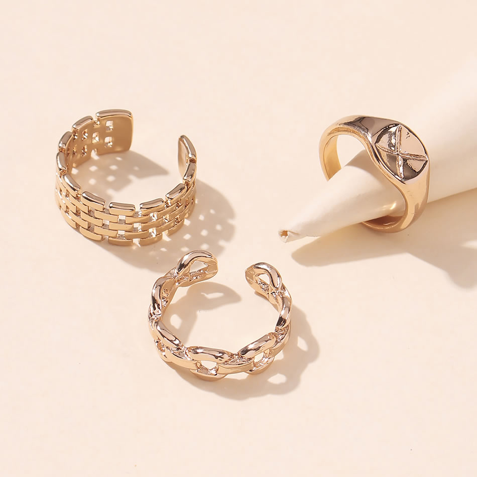 Fashion Golden Chain Geometric Alloy Wide Ring Ring Set,Rings Set