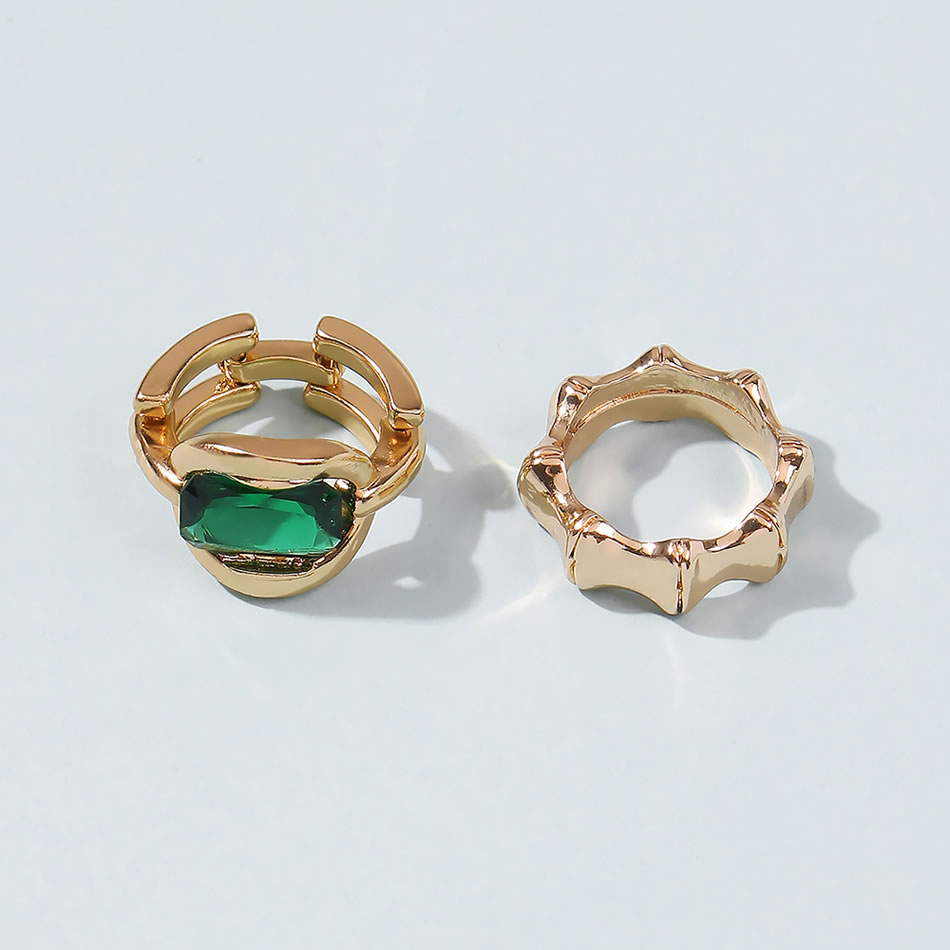 Fashion Golden Gems Inlaid Geometric Wide Brim Ring Set,Rings Set
