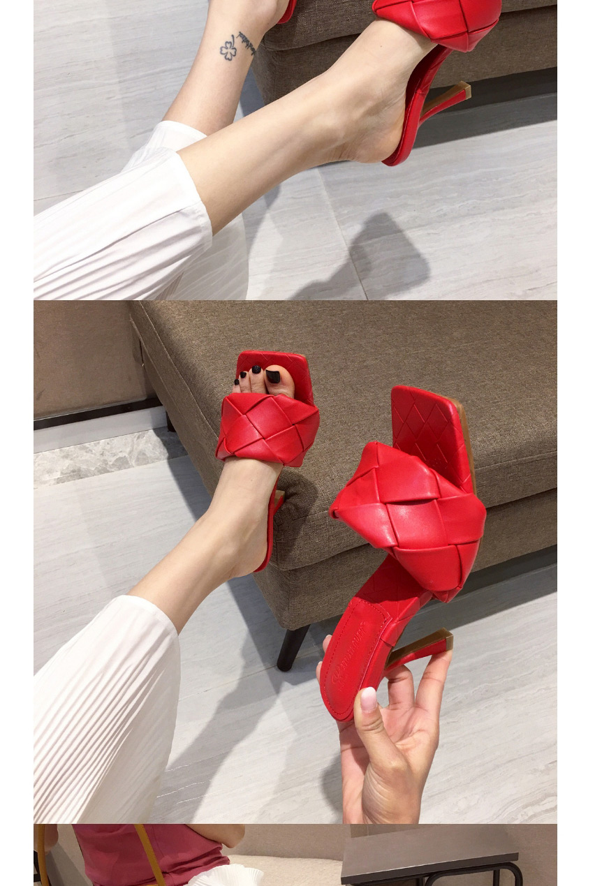 Fashion Red Braided Square Open Toe Stiletto Sandals,Slippers