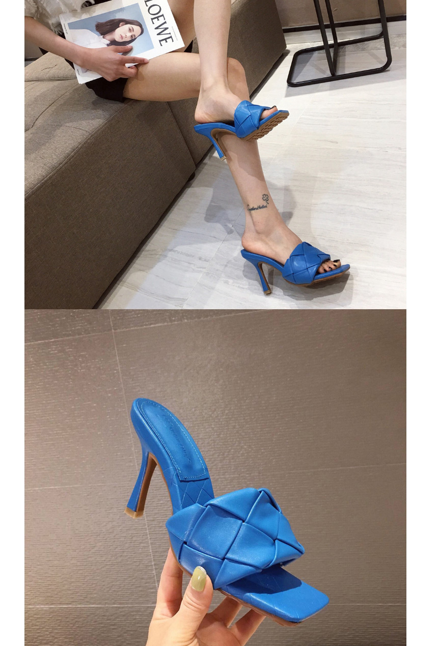 Fashion Blue Braided Square Open Toe Stiletto Sandals,Slippers