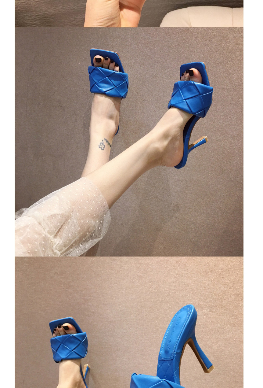 Fashion Apricot Braided Square Open Toe Stiletto Sandals,Slippers
