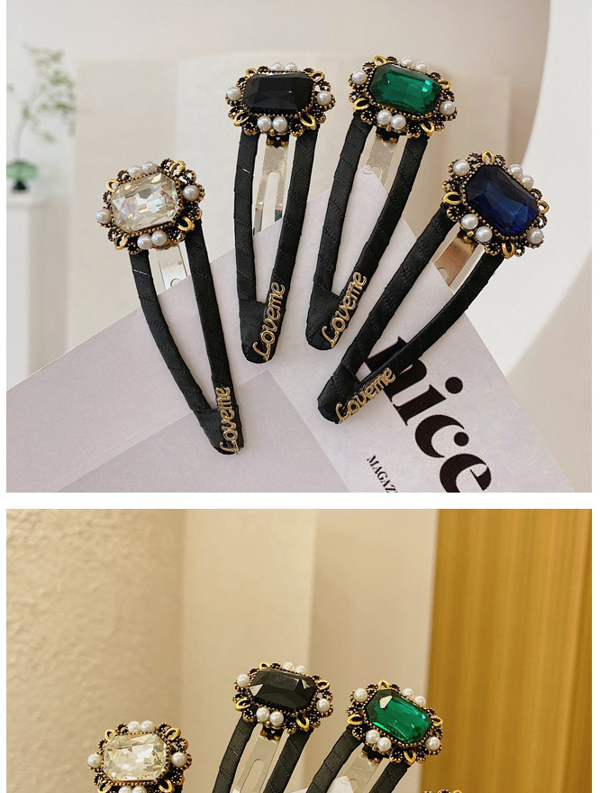 Fashion Sapphire Geometric Alloy Hairpin With Pearls And Rhinestones,Hairpins