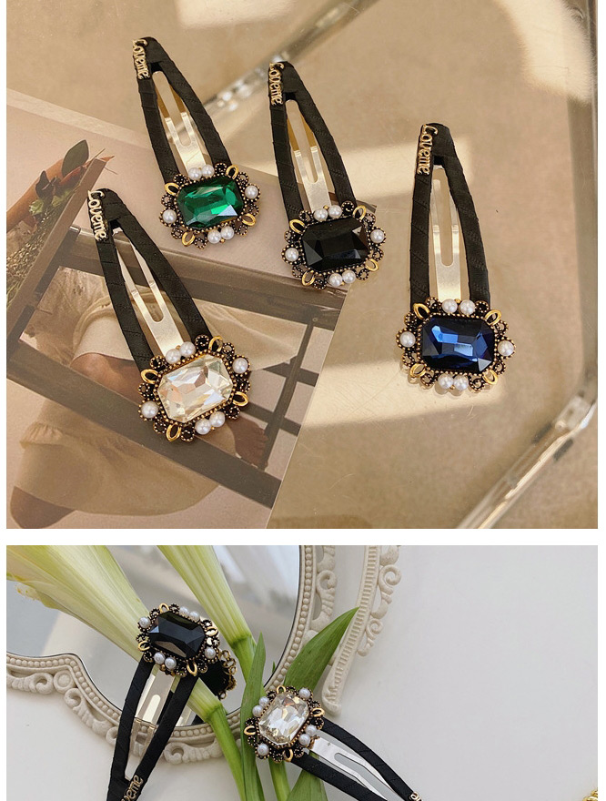 Fashion Sapphire Geometric Alloy Hairpin With Pearls And Rhinestones,Hairpins