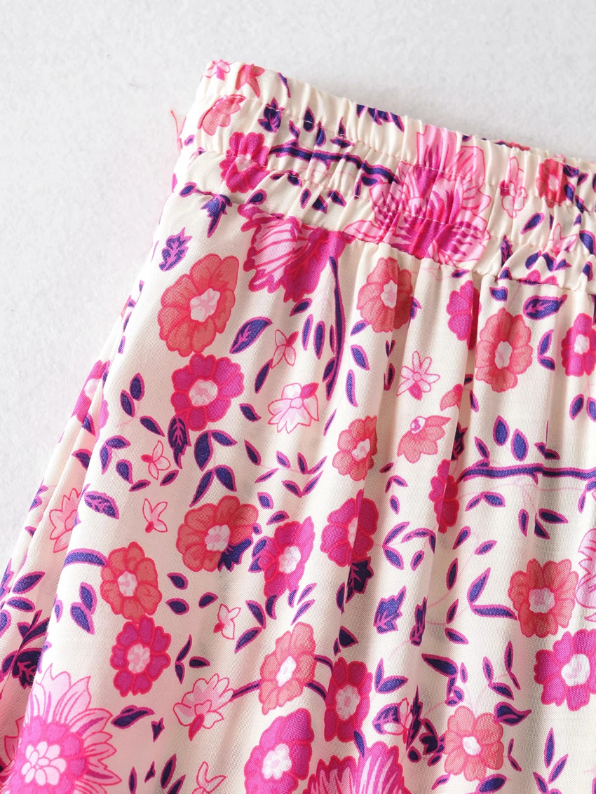 Fashion Purple Printed Elastic Waist Mid-length Skirt,Skirts