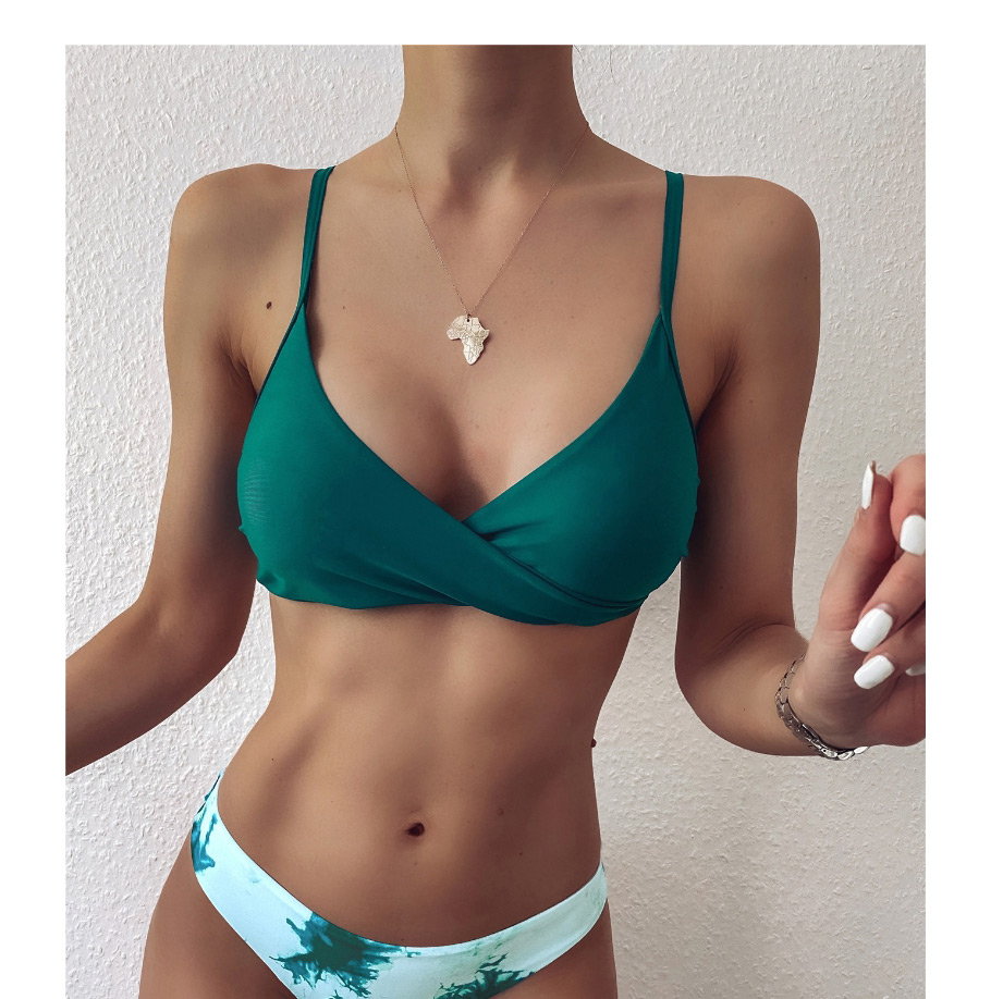 Fashion Green Gradient Tie-dye Color Block Split Swimsuit,Bikini Sets