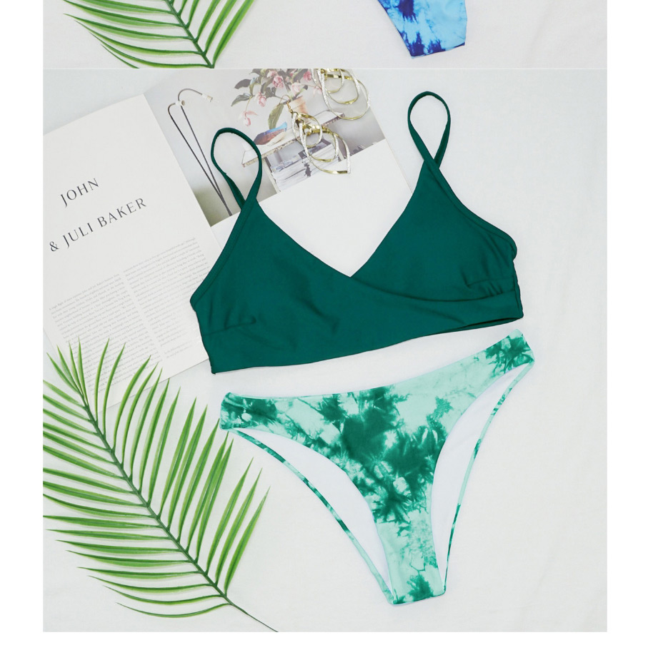 Fashion Green Gradient Tie-dye Color Block Split Swimsuit,Bikini Sets