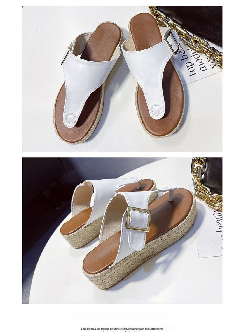 Fashion White Flip-flops And Twine Platform Slippers,Slippers
