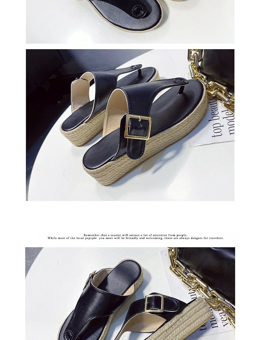 Fashion Black Flip-flops And Twine Platform Slippers,Slippers