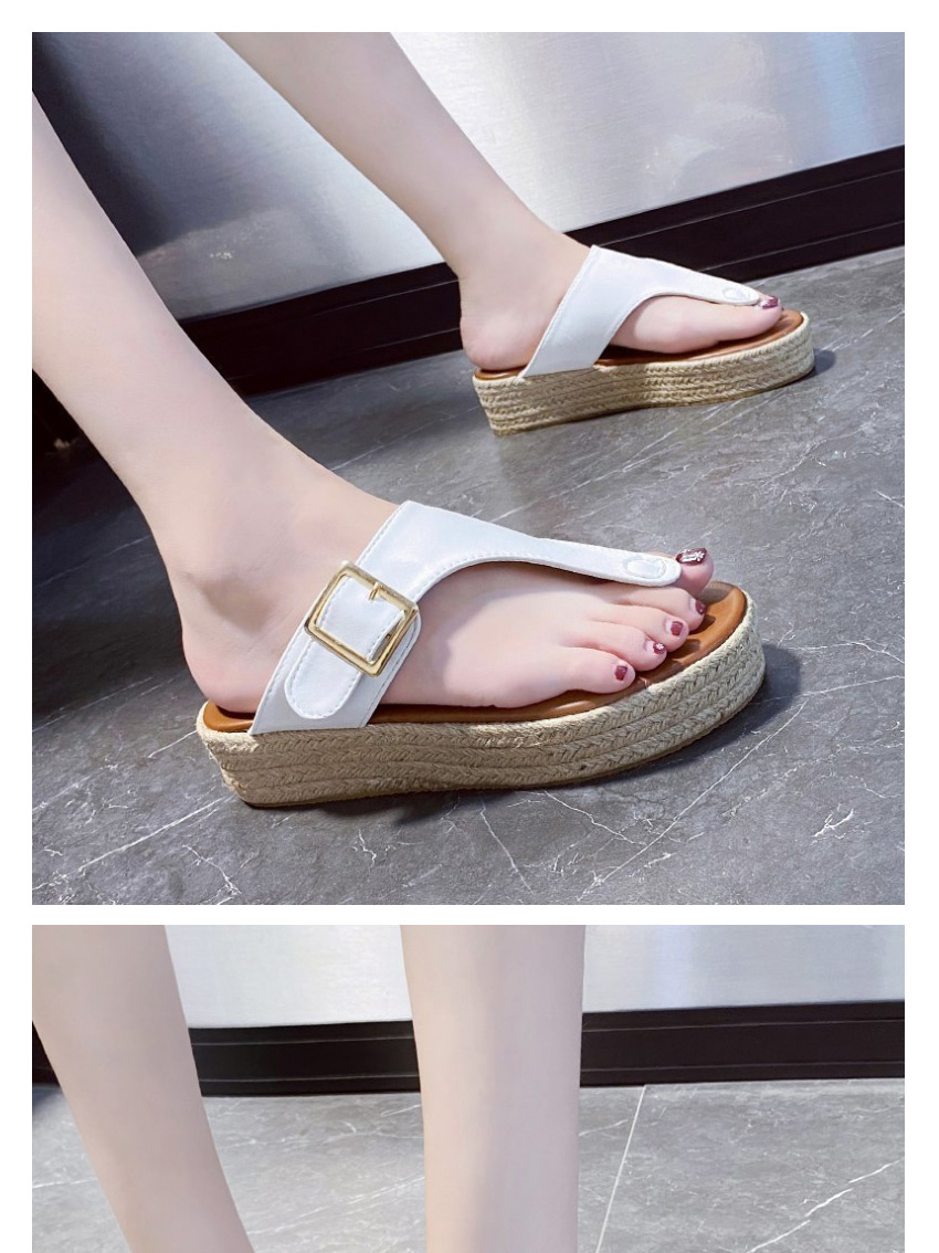 Fashion White Flip-flops And Twine Platform Slippers,Slippers