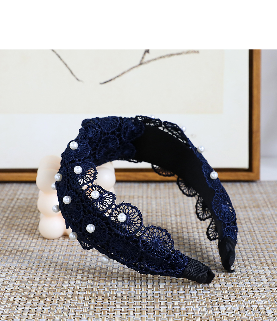 Fashion Khaki Lace Flower Pearl Knotted Hair Band,Head Band
