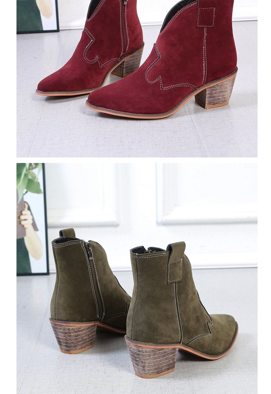 Fashion Red Suede Pointed Toe Thick High-heel Motorcycle Line Martin Boots,Slippers