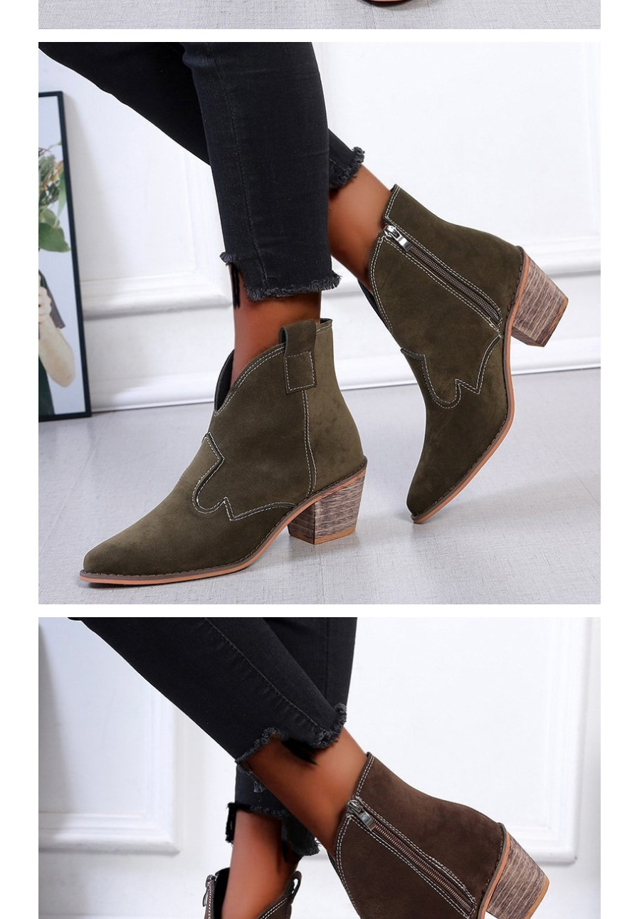 Fashion Brown Suede Pointed Toe Thick High-heel Motorcycle Line Martin Boots,Slippers