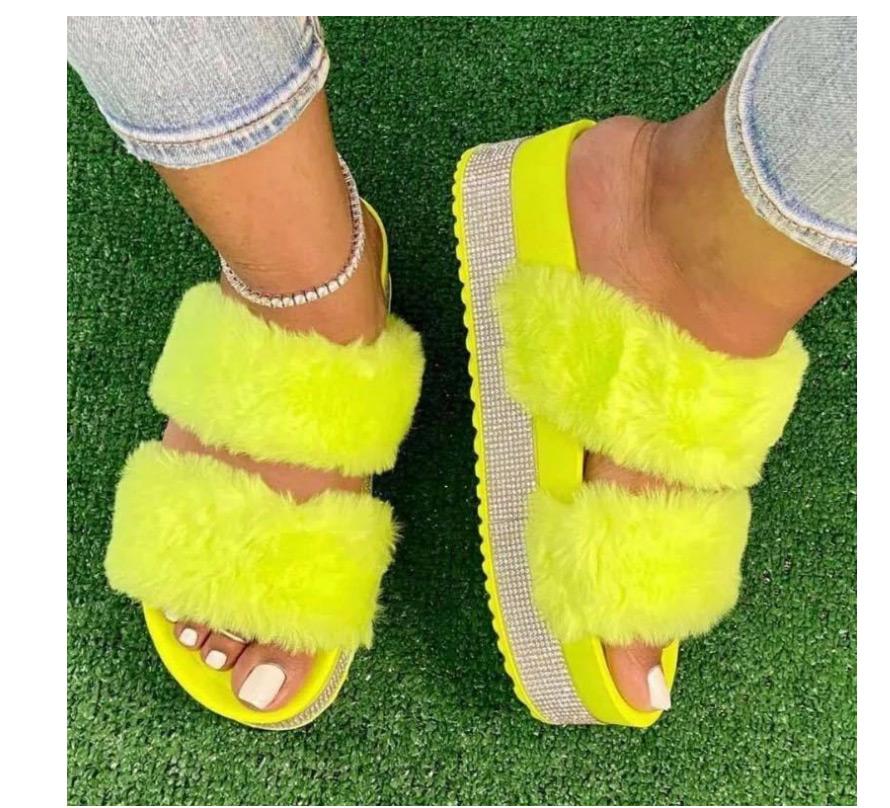 Fashion Yellow Rhinestone Platform Round Toe Slippers,Slippers
