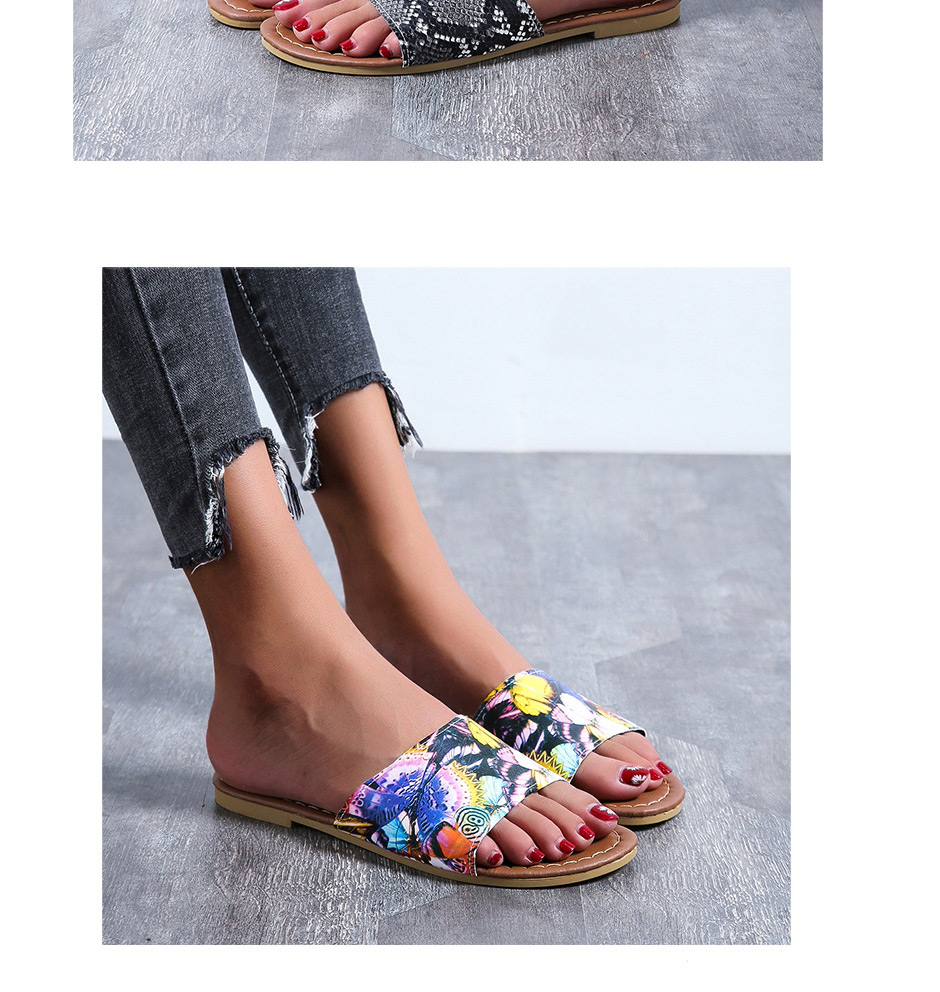 Fashion Pansy Flat Snake Print Butterfly Print Slippers,Slippers