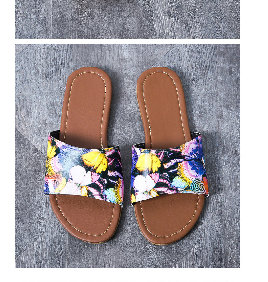 Fashion Pansy Flat Snake Print Butterfly Print Slippers,Slippers