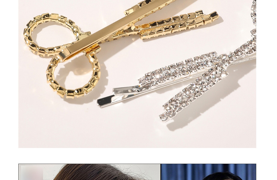 Fashion Silver Alloy Hollow Hairpin With Diamond Scissors,Hairpins