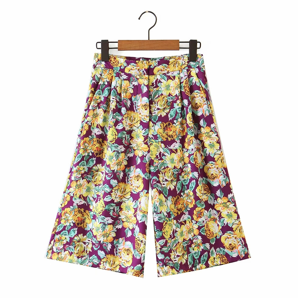 Fashion Color Floral Print Loose Shorts,Shorts